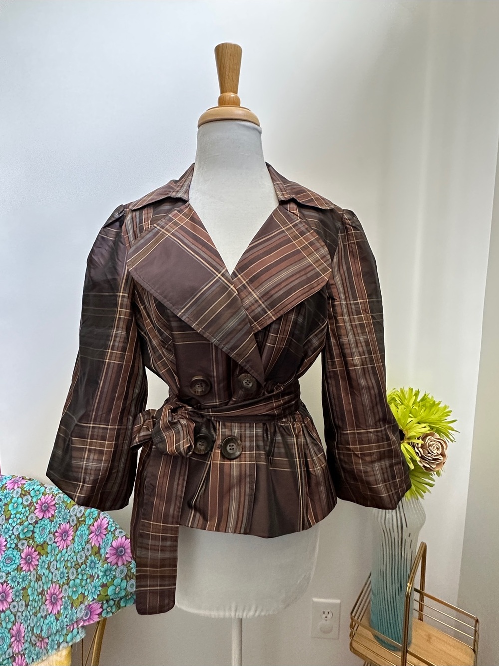 Vintage dressbarn - Y2K Silk lined Double-Breasted Trench style top